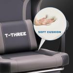 T-THREE.Ergonomic high-back gaming, computer, office, study, swivel, and racing-style chair with adjustable lumbar and headrest support, 150kg weight capacity, ideal for home office(Grey)