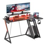 CubiCubi L Shaped Gaming Desk with Power Outlets & LED Lights, 120 x 70 cm Computer Desk with Monitor Stand, Office Desk Small Table with Shelves & Hooks, for Study Play Work Home Office, Black