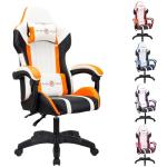 T-THREE.Ergonomic leather gaming chair office chair swivel chair computer chair racing chair leather chair height adjustable, with headrest and lumbar support(Orange)