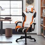 T-THREE.Ergonomic leather gaming chair office chair swivel chair computer chair racing chair leather chair height adjustable, with headrest and lumbar support(Orange)