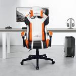 T-THREE.Ergonomic leather gaming chair office chair swivel chair computer chair racing chair leather chair height adjustable, with headrest and lumbar support(Orange)