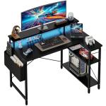 Grandder L Shaped Desk with LED Lights & Power Outlets, 100 cm Gaming Desk with 2 Shelves, Computer Table with Monitor Stand, Home Office, Carbon Black