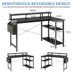 Grandder L Shaped Desk with LED Lights & Power Outlets, 100 cm Gaming Desk with 2 Shelves, Computer Table with Monitor Stand, Home Office, Carbon Black