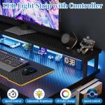 Grandder L Shaped Desk with LED Lights & Power Outlets, 100 cm Gaming Desk with 2 Shelves, Computer Table with Monitor Stand, Home Office, Carbon Black