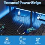 Grandder L Shaped Desk with LED Lights & Power Outlets, 100 cm Gaming Desk with 2 Shelves, Computer Table with Monitor Stand, Home Office, Carbon Black