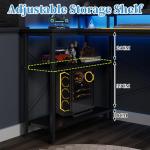 Grandder L Shaped Desk with LED Lights & Power Outlets, 100 cm Gaming Desk with 2 Shelves, Computer Table with Monitor Stand, Home Office, Carbon Black