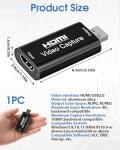 HDM to USB 2.0 Video Capture Card, 4K/1080p Audio Capture Device Output Record Audio Grabber for Live Broadcasts Streaming Conferencing Gaming Video Recording for Switch PS4 PS5 Xbox OBS PC Laptop