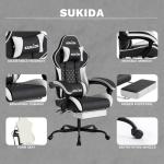 SUKIDA Gaming Chair, Ergonomic Computer Chairs with Footrest, Comfy Office Chair with Headrest, Massage Gaming Chair for Adult, Height Adjustable Pc Chair, 360° Swivel