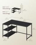 VASAGLE L Shaped Corner Desk, Computer Gaming Desk with Storage, Reversible Height-Adjustable Shelves, for Home Office, 110 x 80 cm, Ebony Black LWD135BE01