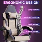 WOTSTA Gaming Chair, Ergonomic Gaming Chair with Footrest and Lumbar Support, Computer Chairs, Height Adjustable Computer Racing Gamer Chairs for Gaming or Office, Beige Blue