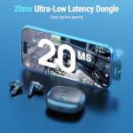 Middle Rabbit SW5 Wireless Gaming Earbuds with Mic, 20ms Low Latency, 2.4G Dongle & Bluetooth 5.4 Dual-Mode USB Headphones, 4 Built-in Microphones, Compatible with PC PS5 PS4 VR Mobile