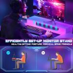 iSunirm Gaming Desk with LED Lights & Power Outlet, Reversible Computer Desk with Moveable Monitor Stand, 100x75x50CM Office Desk with USB Charging Station for Home, Bedroom, Study, White