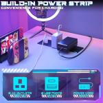 iSunirm Gaming Desk with LED Lights & Power Outlet, Reversible Computer Desk with Moveable Monitor Stand, 100x75x50CM Office Desk with USB Charging Station for Home, Bedroom, Study, White