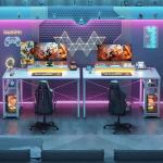 iSunirm Gaming Desk with LED Lights & Power Outlet, Reversible Computer Desk with Moveable Monitor Stand, 100x75x50CM Office Desk with USB Charging Station for Home, Bedroom, Study, White