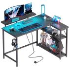 Xyphren L Shaped Gaming Desk with RGB LED Lights & Power Outlets, 100 cm Corner Computer Desk with Adjustable Shelves, Small Office Desk for Study Workstation, Carbon Black