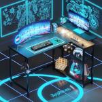 Xyphren L Shaped Gaming Desk with RGB LED Lights & Power Outlets, 100 cm Corner Computer Desk with Adjustable Shelves, Small Office Desk for Study Workstation, Carbon Black