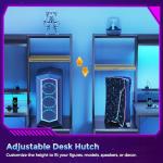 Coleshome Gaming Desk with Drawers & Display Shelves, 120×48 cm Computer Desk with LED Lights & Sockets, Reversible PC Gaming Table with Monitor Stand, Carbon Fiber Black