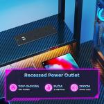 Coleshome Gaming Desk with Drawers & Display Shelves, 120×48 cm Computer Desk with LED Lights & Sockets, Reversible PC Gaming Table with Monitor Stand, Carbon Fiber Black