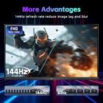 KTC Gaming Monitor, FHD@144Hz 120Hz Monitor with IPS Panel, Hardware Anti-Blue Light, 95% DCI-P3, 99% sRGB, ΔE＜2, 300 cd/㎡, 5ms MPRT, 1500:1, Flicker Free and Adaptive Sync for Working and Gaming