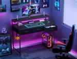 HOMIDEC Gaming Desk with Adjustable Monitor Stand, Computer Office Desk with 3 Storage Drawers, Gaming Table with Headphone Hook, Carbon Fibre Surface, for Gamers, Workers and Students, Black, 100cm