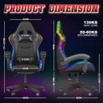 bigzzia RGB Gaming Chair with LED Lights and Ergonomic Computer Chair Reclining PU Leather High Back Video Game Chair (Black, With RGB Lights)