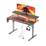 CAIYUN Small Gaming Desk with LED & Power Outlets, 80 x 50 cm Computer Desk with Full Monitor Stand, Carbon Fiber Gaming Table for Home Office, Metal Frame, Black