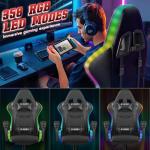 bigzzia RGB Gaming Chair with LED Lights and Ergonomic Computer Chair Reclining PU Leather High Back Video Game Chair (Black, With RGB Lights)