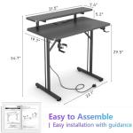 CAIYUN Small Gaming Desk with LED & Power Outlets, 80 x 50 cm Computer Desk with Full Monitor Stand, Carbon Fiber Gaming Table for Home Office, Metal Frame, Black