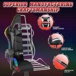 bigzzia RGB Gaming Chair with LED Lights and Ergonomic Computer Chair Reclining PU Leather High Back Video Game Chair (Black, With RGB Lights)