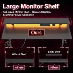 CAIYUN Small Gaming Desk with LED & Power Outlets, 80 x 50 cm Computer Desk with Full Monitor Stand, Carbon Fiber Gaming Table for Home Office, Metal Frame, Black