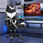 Yesuitme Gaming Chair, Computer Chair with Lumbar Cushion, Headrest, Height-Adjustable Office Chair Gaming Chair for Adults, Girls, Boys (Without Footrest, Black+White)