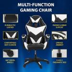 Yesuitme Gaming Chair, Computer Chair with Lumbar Cushion, Headrest, Height-Adjustable Office Chair Gaming Chair for Adults, Girls, Boys (Without Footrest, Black+White)