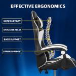 Yesuitme Gaming Chair, Computer Chair with Lumbar Cushion, Headrest, Height-Adjustable Office Chair Gaming Chair for Adults, Girls, Boys (Without Footrest, Black+White)