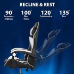 Yesuitme Gaming Chair, Computer Chair with Lumbar Cushion, Headrest, Height-Adjustable Office Chair Gaming Chair for Adults, Girls, Boys (Without Footrest, Black+White)