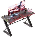Xyphren 120 * 55 cm Gaming Desk with LED Lights Screen, Gaming Table Thickened Z Shaped, Gamer Desk with Carbon Fiber Coated, Gaming PC Desk, Computer Desk Easy to Assemble, Carbon Fiber Black