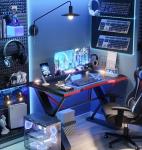 Xyphren 120 * 55 cm Gaming Desk with LED Lights Screen, Gaming Table Thickened Z Shaped, Gamer Desk with Carbon Fiber Coated, Gaming PC Desk, Computer Desk Easy to Assemble, Carbon Fiber Black