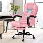 ELFORDSON Pink Office Chair for Home Office, Massage Office Chairs with Footrest, High Back Comfy Gaming Chair, PU leather Swivel 150° Recliner for Heavy-duty Adults