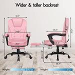 ELFORDSON Pink Office Chair for Home Office, Massage Office Chairs with Footrest, High Back Comfy Gaming Chair, PU leather Swivel 150° Recliner for Heavy-duty Adults