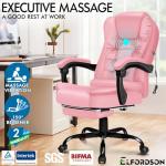 ELFORDSON Pink Office Chair for Home Office, Massage Office Chairs with Footrest, High Back Comfy Gaming Chair, PU leather Swivel 150° Recliner for Heavy-duty Adults
