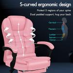 ELFORDSON Pink Office Chair for Home Office, Massage Office Chairs with Footrest, High Back Comfy Gaming Chair, PU leather Swivel 150° Recliner for Heavy-duty Adults