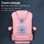 ELFORDSON Pink Office Chair for Home Office, Massage Office Chairs with Footrest, High Back Comfy Gaming Chair, PU leather Swivel 150° Recliner for Heavy-duty Adults