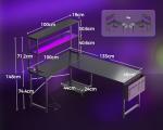 Coleshome L Shaped Gaming Desk with LED Lights & Power Outlet, 135 × 100 cm Reversible Computer Desk with Shelves, Corner Desks with Storage Bag & Hook for Home Office, Black