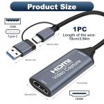 GEU Video Capture Card 4K HDMI to USB 3.0/Type C, 1080P 60Hz Low Latency Capture Card for Streaming Gaming, Aluminum HDMI Video Capture Device for Switch PS5 Xbox PC OBS Zoom Teams, Plug and Play