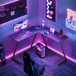 ODK L Shaped Gaming Desk, 120×120 cm Corner Computer Desk for Gaming, Home, Office, Carbon Fibre Black