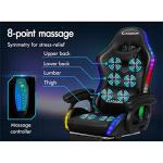 ELFORDSON LED Gaming Chair with 8-Point Massage, Home Office Chairs with Head Pillow Lumbar Support, Video Game Chairs with Armrests Footrest, PU Leather, Black