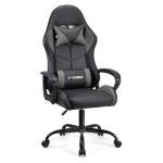 T-THREE.High-back ergonomic gaming chair, computer, office, desk chair, swivel seat, racing-style seat with 150kg weight capacity.(Grey)