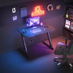 JUMMICO Gaming Desk 80 x 52 cm, Gaming Table Computer Desk Z Shaped PC Gamer Desk for Home Office, Gaming Desk with Headphone Hook, Black