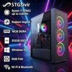 STGsivir Gaming PC, Gaming Computer Desktop Tower, Ryzen 7 5700G up to 4.6GHz,16GB RAM DDR4, 512GB SSD, WIFI 6, BT 5.0, RGB Fan x3, Windows11 PRO