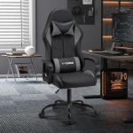 T-THREE.High-back ergonomic gaming chair, computer, office, desk chair, swivel seat, racing-style seat with 150kg weight capacity.(Grey)