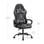 T-THREE.High-back ergonomic gaming chair, computer, office, desk chair, swivel seat, racing-style seat with 150kg weight capacity.(Grey)